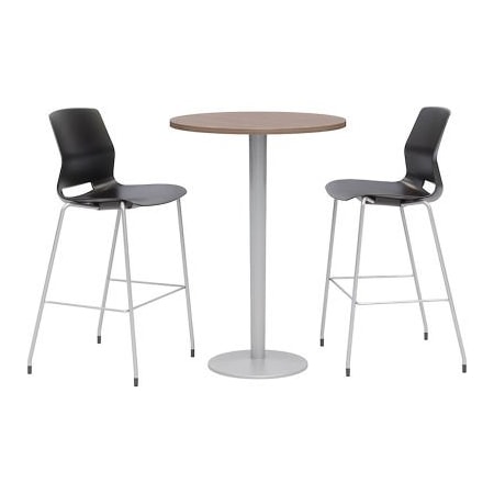Kfi KFI 20-1/2" Round Bistro Table & 2 Barstool Set, Teak Table With Black Stools OLTFL30RD-B1922-SL-41-7960K-2-OL2700BR-